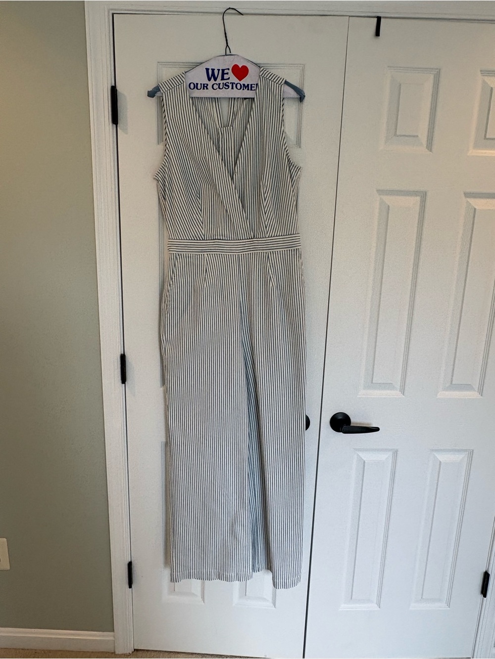 J Crew Point Sur Striped Sleeveless Wrap Jumpsuit in White and Navy (8 TALL)